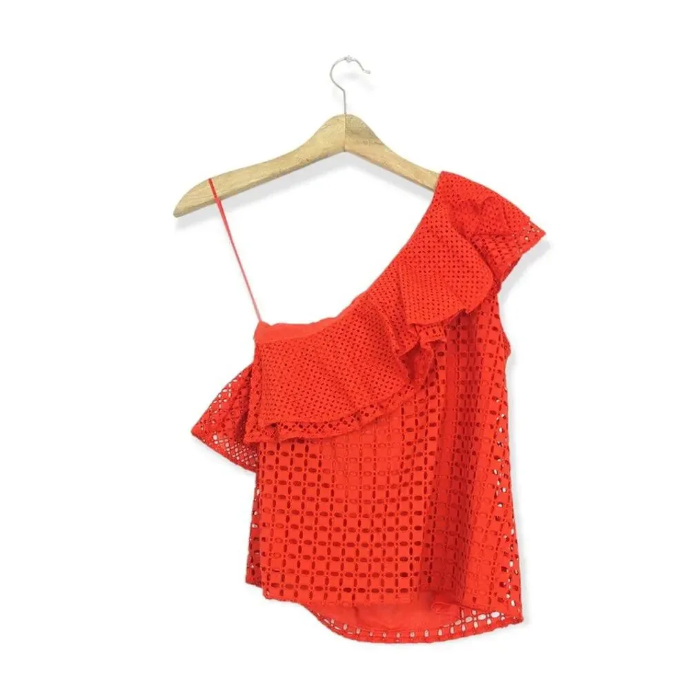 NWT J. Crew Fiery Sunset One Shoulder Eyelet Ruffle Top